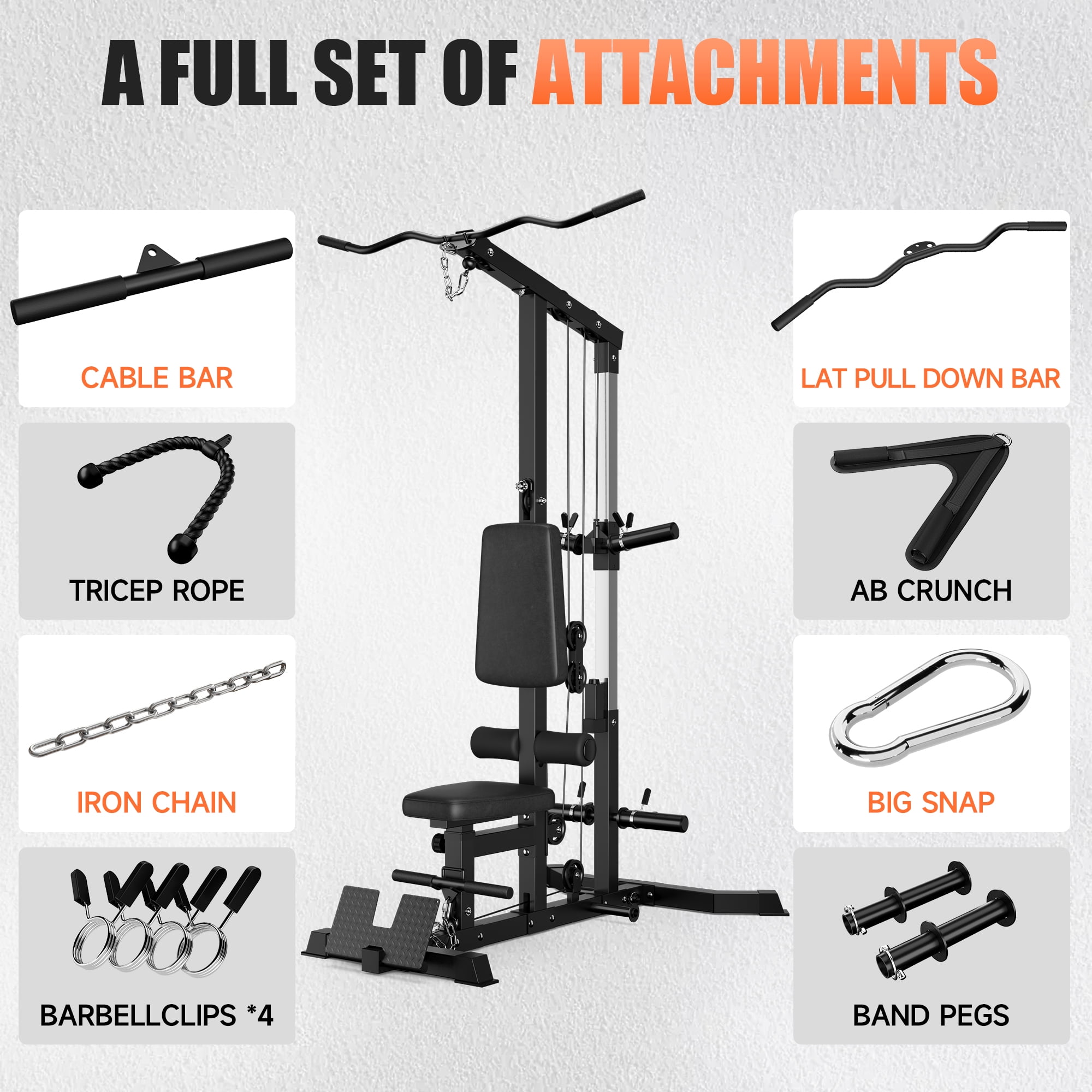 MITONOS 3 in 1 LAT Pulldown Machine,LAT Row Cable Machine with AB Crunch and Cable Row Attachments for Home Gym,High or Low Pulley Stations with Weight Plates (Black)
