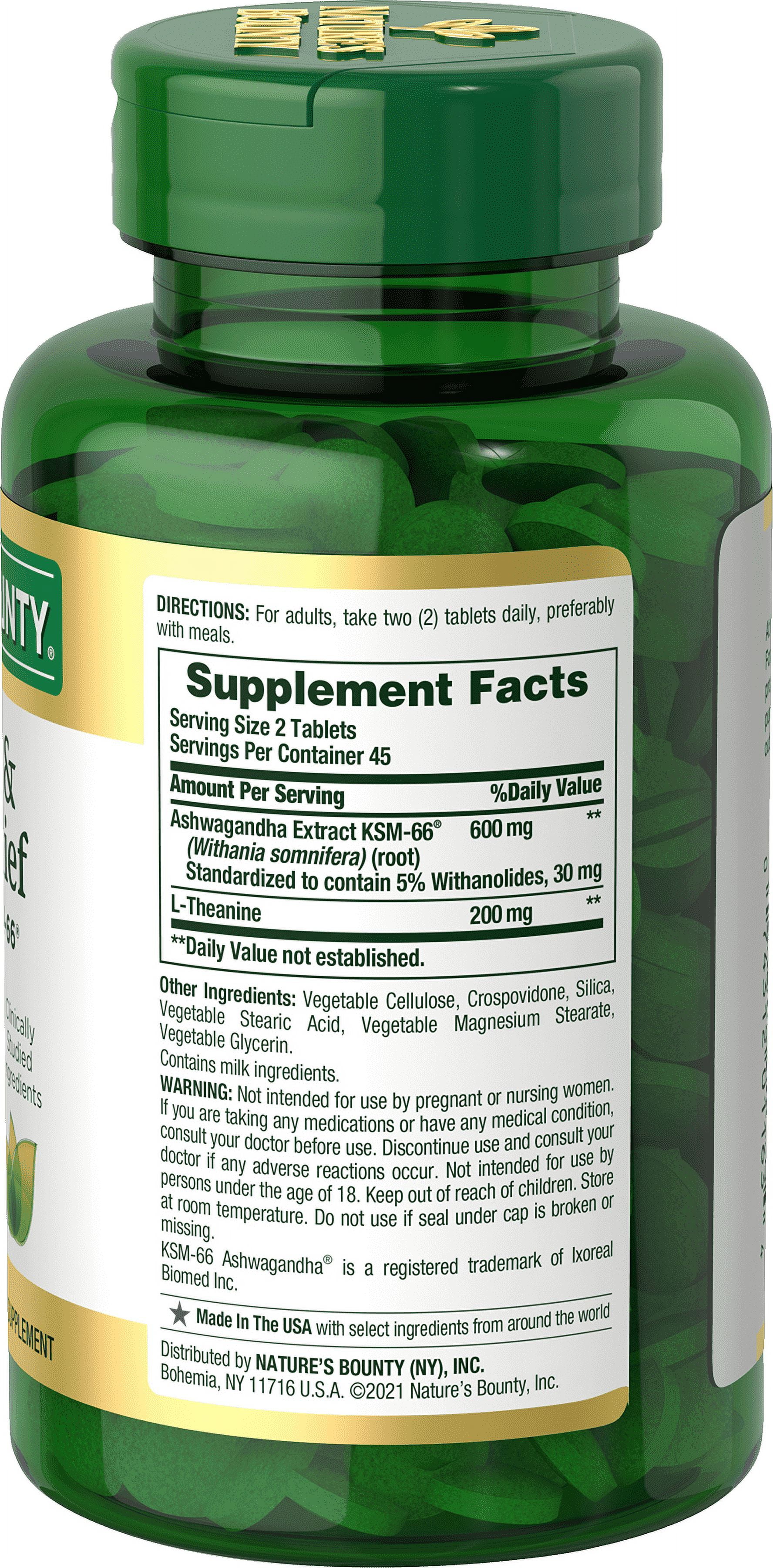 Nature's Bounty Anxiety & Stress Relief Ashwagandha KSM-66, Dietary Supplement, Tablets, 90 Ct