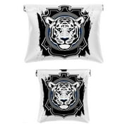 OWNTA Black King Tiger Pattern Portable 2-Pack PU Leather Makeup Bag Set with Built-in Shrapnel Closure, Waterproof and Printed Design