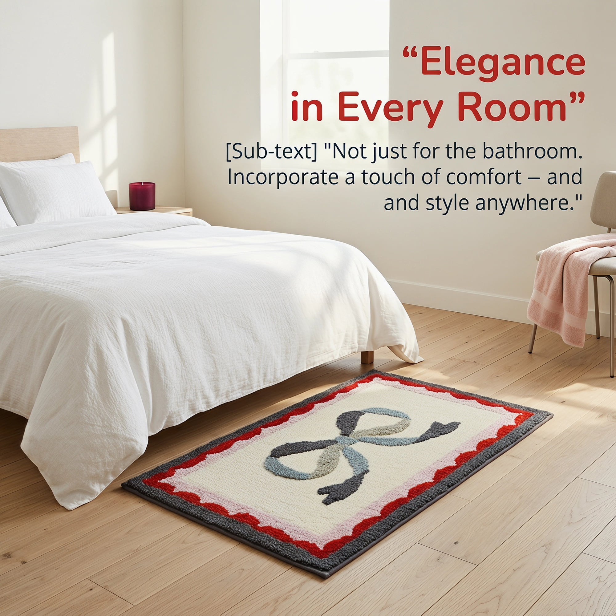 Unique Bargains Aesthetic Printed Soft Absorbent Shaggy Bath Mat Gray Red 32" x 20"