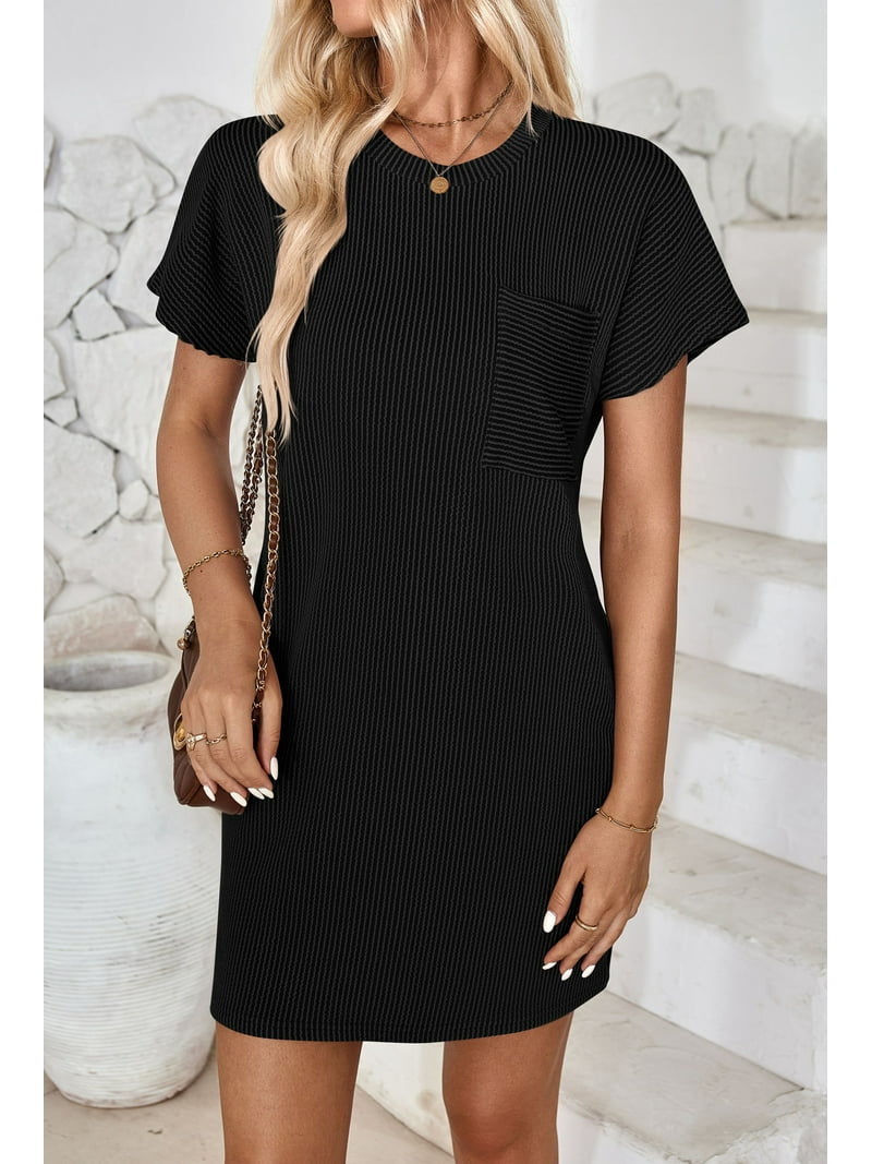 black ribbed tshirt dress Tory Burch Women's Ribbed Cotton T-Shirt Dress in Black, size S