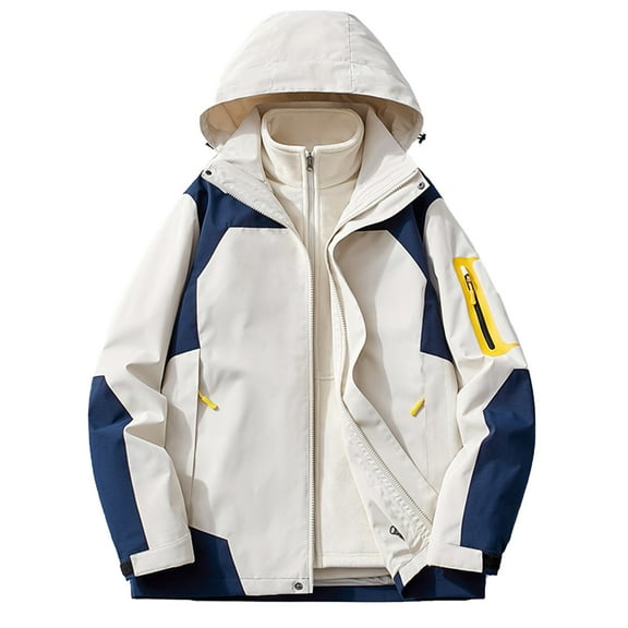 PiGOGI Women's Outdoor 3-in-1 Windproof Thickened Hiking Jacket White XL