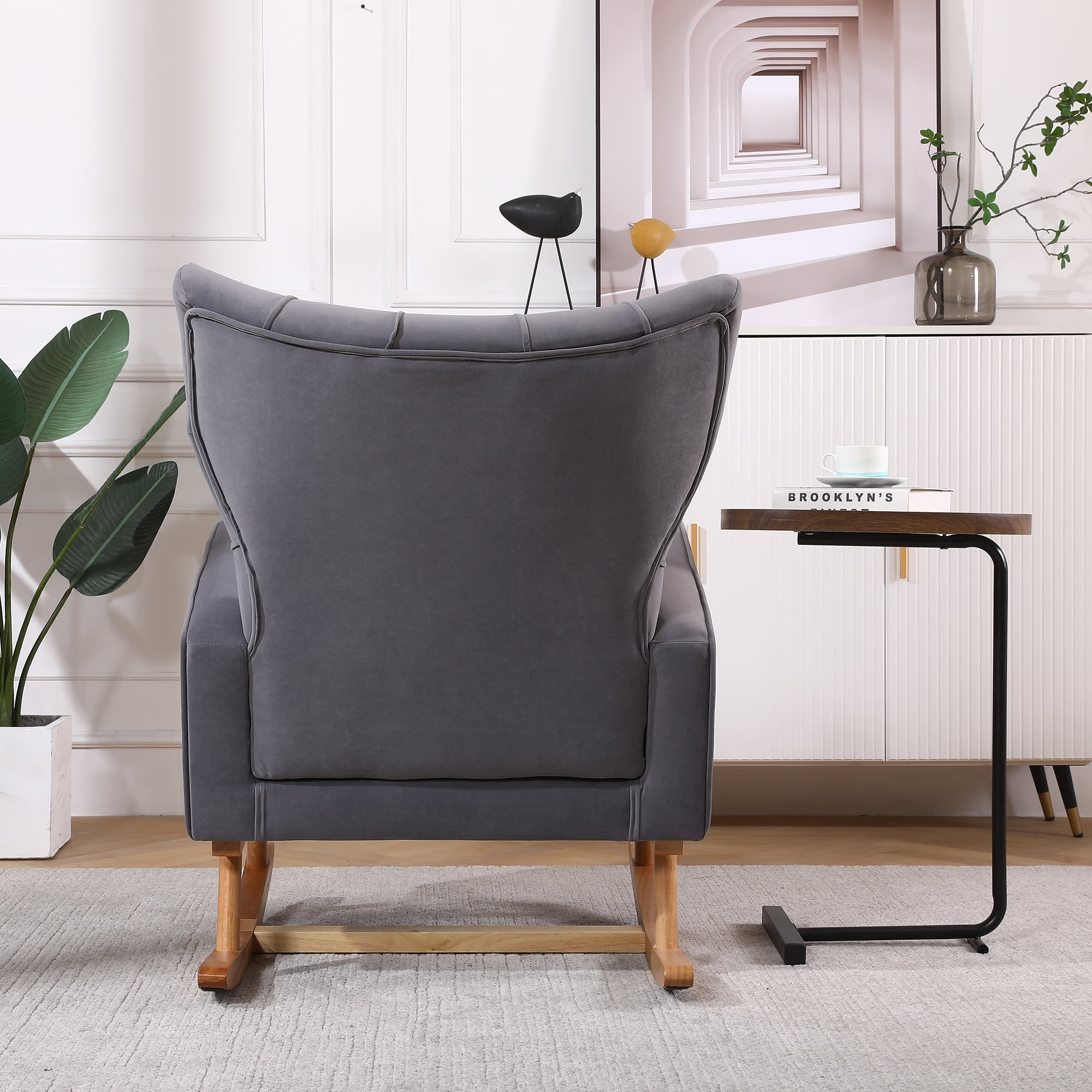 Kadyn Rocking Chair Nursery Armchair with High Back for Baby Room, Grey Kadyn Rocking Chair Nursery Armchair with High Back for Baby Room, Grey