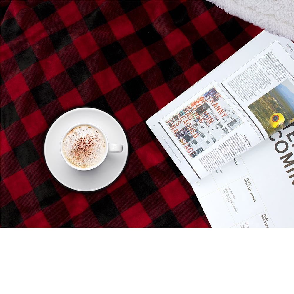 PAVILIA Buffalo Check Sherpa Fleece Throw Blanket Red Black Checkered Flannel Blanket Christmas Plaid Warm Plush Microfiber Blanket for Couch Sofa 50x60 Inches Walmart