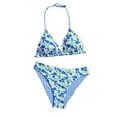 thumbnail image 3 of CCRFTGI Girls Swimsuit 2 Piece V Neck Bikini Set Cute Floral Gingham Halter Triangle Wireless Bikini Bathing Suit Summer Swimwear with Adjustable Strap Light Blue 5-6 Years, 3 of 6