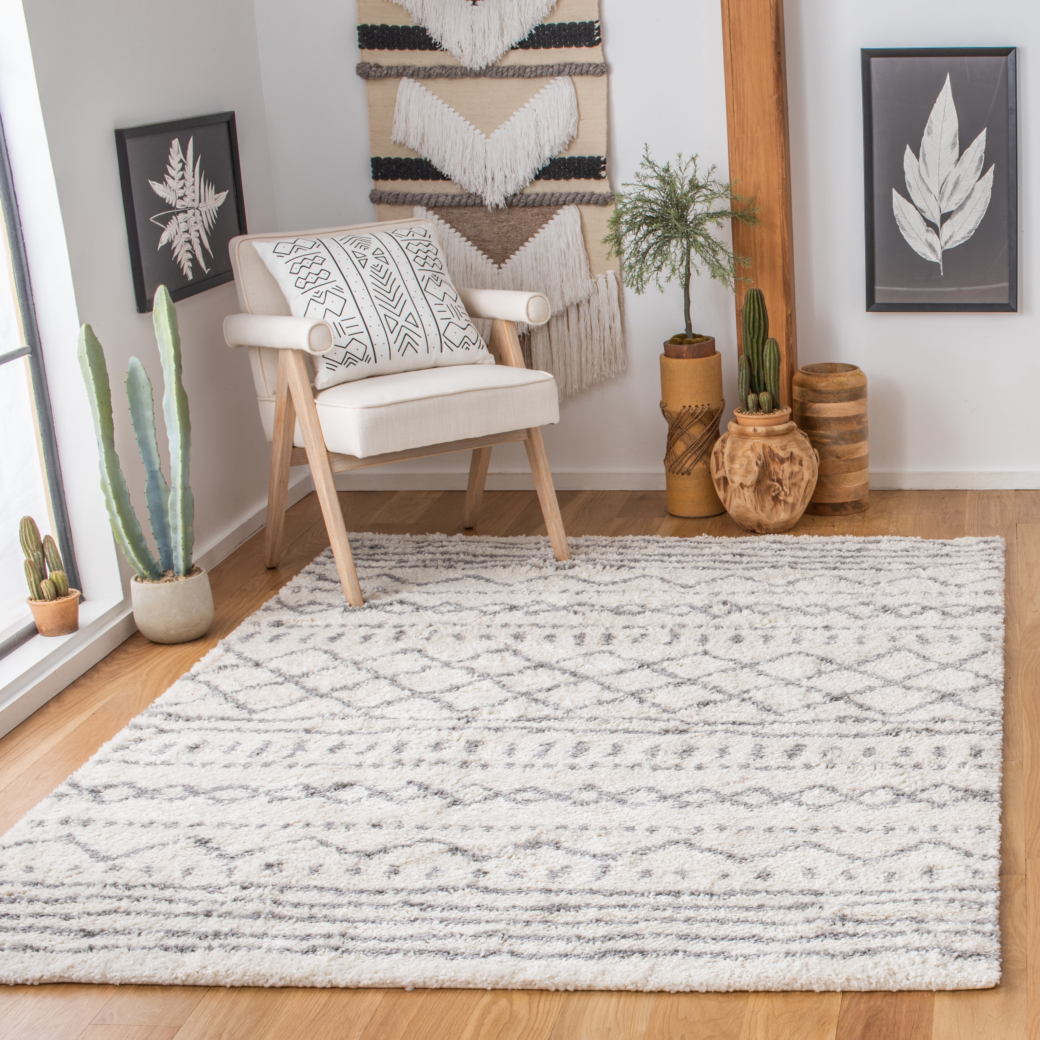 Safavieh Arizona Teagan Geometric Shag Area Rug, Ivory/Gray, 6' x 8'