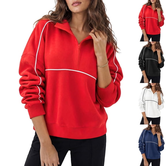 Dwellite Sweatshirts for Womens Quarter Zip Oversized Sweatshirts 2026 Trendy Long Sleeve Pullover Tops Y2k Fall Shirts Red S