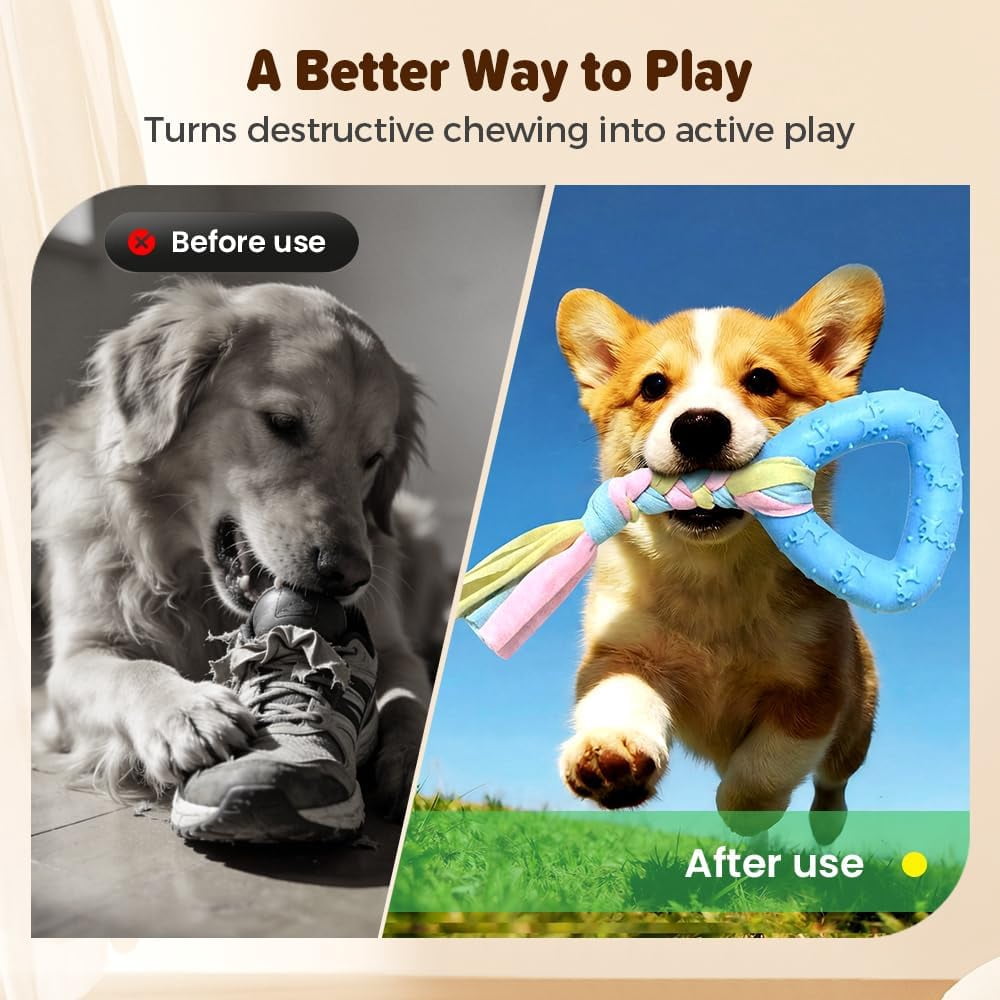 24 Pack Dog Chew Toys, Variety Rubber Fabric Shapes Teeth Cleaning Boredom Relief Training Play for Puppy Teething Small Dogs
