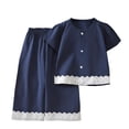 thumbnail image 3 of Amidoa Girls 2 Piece Outfits Summer Clothes Short Sleeve Cute Solid Color T-Shirt and Shorts Casual Kids Clothing Sets Blue Size 1T, 3 of 4