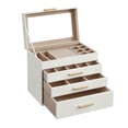 thumbnail image 1 of Caja de Joyas, Caja Joyero de 4 Niveles, para Gafas de Sol, Joyas Grandes, Tapa de Cristal, 3 Cajones, Blanco Nube y Dorado, 1 of 5