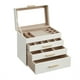 thumbnail image 1 of Caja de Joyas, Caja Joyero de 4 Niveles, para Gafas de Sol, Joyas Grandes, Tapa de Cristal, 3 Cajones, Blanco Nube y Dorado, 1 of 5