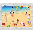 thumbnail image 1 of Kids Sports Tapestry, Beach Volleyball Little Kids Playing by the Sea Summer Baby Holiday Nursery, Wall Hanging for Bedroom Living Room Dorm Decor, 80W X 60L Inches, Multicolor, by Ambesonne, 1 of 2