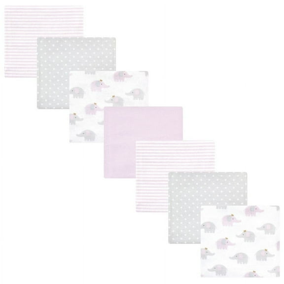 Hudson Baby Infant Girl Cotton Rich Flannel Receiving Blankets Bundle, Lilac Elephants, One Size