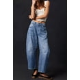 thumbnail image 2 of sicmoss Women's Blue Y2K Vintage Mid Rise Stretchy Barrel Jeans Loose Wide Leg Cropped with Pockets, 2 of 4