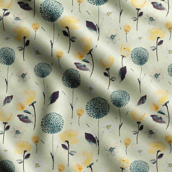 Soimoi Watercolor Floral Print, Silk Fabric, Decor Sewing Fabric by The Yard 42 Inch Wide,Decorative Fabric for Shirts Suits Ties, Teal Blue