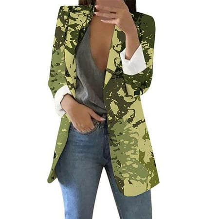 

nsendm Corset Back Winter Coat Women s Printed Cardigan Formal Suit Long Sleeve Lapels Business Long Puffy Coat Women Coat Yellow Medium