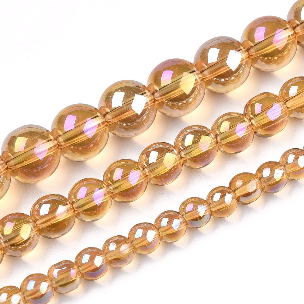 20strands Electroplate Transparent Glass Beads Strands AB color Plated Round Goldenrod 8~8.5mm Hole: 1.5mm about 51~53pcs/strand 14.96 inch~15.55 inch