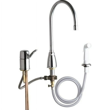 1-Handle Side Sprayer Kitchen Faucet in Chrome with 8 in. Rigid/Swing Gooseneck Spout