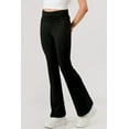 thumbnail image 3 of Soft Fleece Lined Fold Over Ruched Waist Flare Pants - Black, 3 of 9