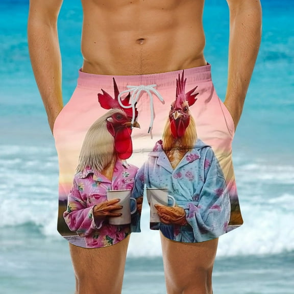 Luxalzxs Funny Chicken Mens Swim Trunks, Rooster Swimming Trunk for Men, Beach Shorts, Mens Swim Shorts Fashion Quick-Dry Beach Board Shorts