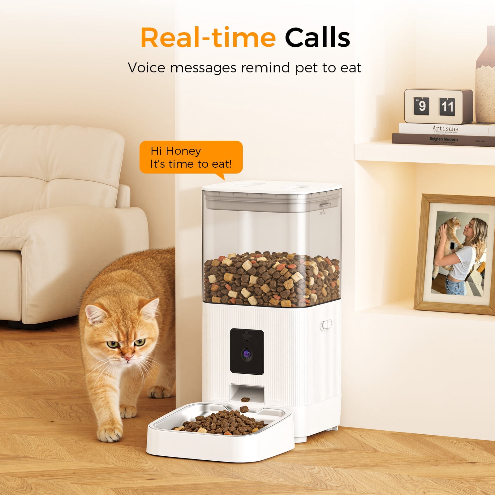 KNDKO Automatic Cat Feeder with Camera, 5.5QT/6L Large Capacity Cat Food Dispenser with 2-Way Audio & App Control, Dual Power Backup