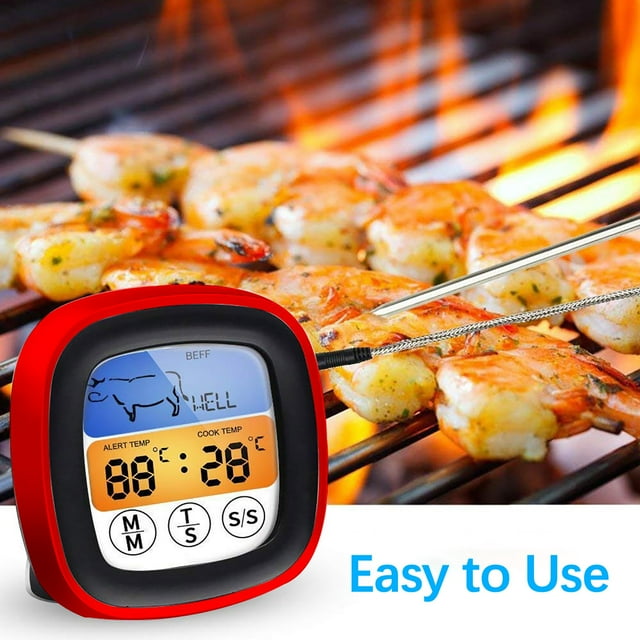 EGNMCR Electronic Grill ThermometerTimer TouchGrill ThermometerKitchen Color Screen Food Food Meat Alarm temperature timer