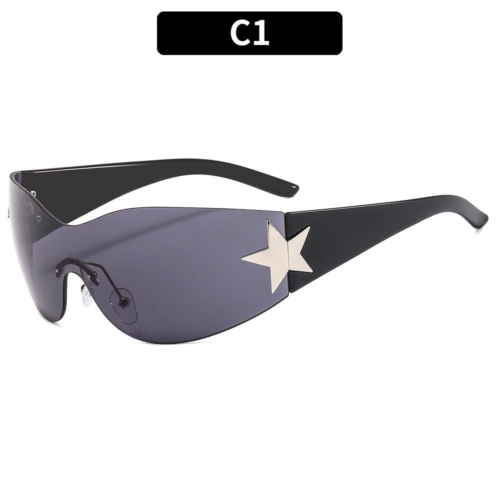 Trendy 2000'S Eyewear Rimless Goggle Shades Wrap Around Sports Sun