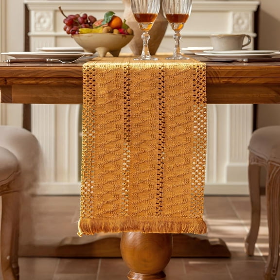 Mustard Yellow Table Runner 11.81x71 Inch – Long Table Decor for Harvest Dinner, Fireplace Mantel, Boho Dining – Warm Autumn Tone