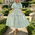 thumbnail image 2 of Morttic Women's Short Sleeve V-Neck Patchwork Stripes Midi Dress Vibrant Casual Cute Spring Summer Vacation Wear Green，L, 2 of 6
