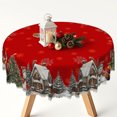 thumbnail image 2 of Christmas Snow Village Round Tablecloth,60 Inch,Washable Stain Resistant Table Cover for Holiday Dinner, 2 of 6