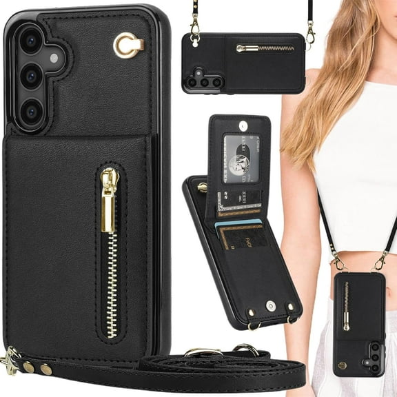 for Samsung Galaxy S25 Ultra Case Wallet with Card Holder for Women, Crossbody Lanyard Strap Leather Zipper Purse Cover Magnetic Clasp Kickstand Flip Case for Galaxy S25 Ultra ZP Red