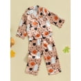 thumbnail image 3 of xiaxaixu Toddler Girls Spring Pajamas, Flower Print Long Sleeve Lapel Button Closure Tops + Elastic Waist Pants Sleepwear, 3 of 8