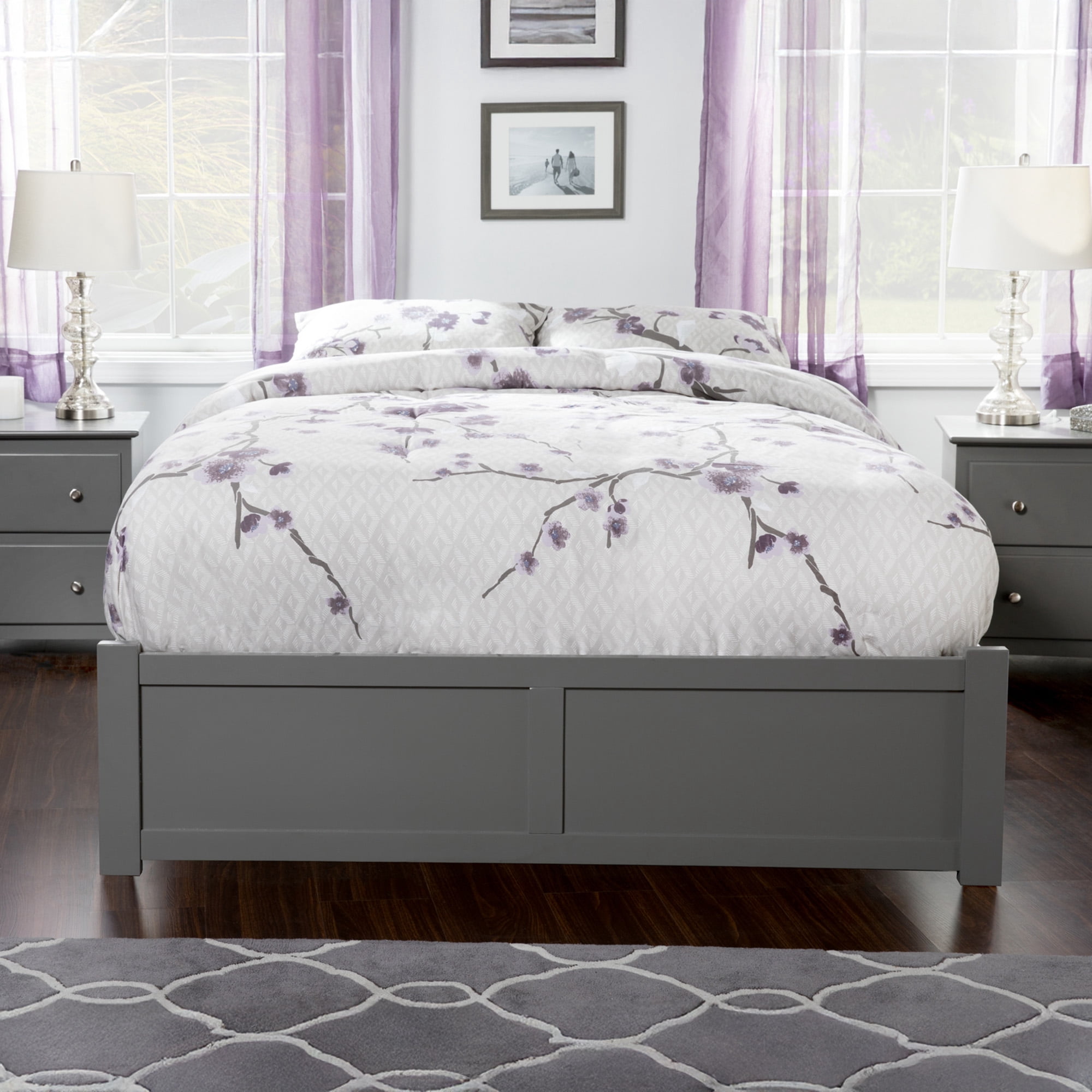 AFI Concord Full Solid Wood Platform Bed with Footboard & Twin Trundle, Grey