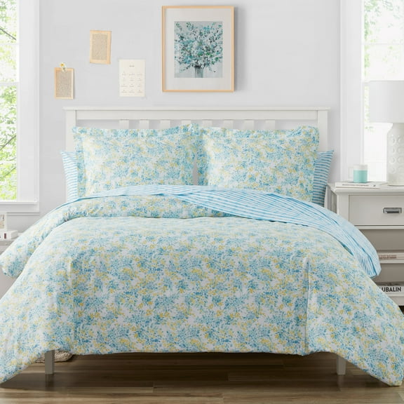 Poppy & Fritz Happy Floral Bright Blue Full/Queen Comforter Set