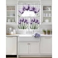 thumbnail image 3 of Purple Tulip Swag Kitchen Curtains Sets for Windows 24 Inch Length, Farmhouse Luxury Flowers Grey Checkered Short Window Curtain Panels Swags Valances and Tiers 3 Piece Set for Cafe/Dining Room, 3 of 5