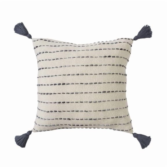 20 in. White Cotton Pillow with Tassels Edges