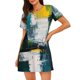 thumbnail image 1 of Fotbe Abstract Brushstrokes Green Blue Bata de Dormir para Mujer con Estampado, Camisón de Algodón de Manga Corta, Ropa de Dormir Casual, 1 of 6