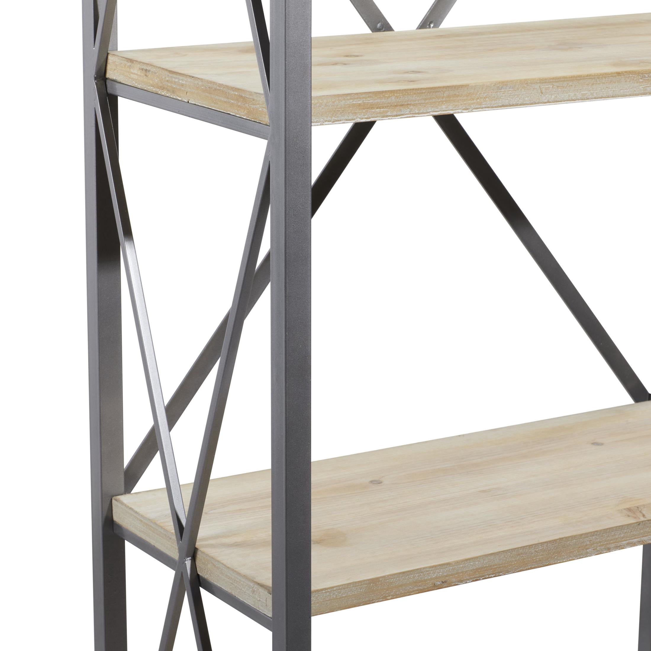 DecMode 30" x 72" Light Brown Wood 4-Tier Shelving Unit with Gray Metal X-Frame, 1-Piece