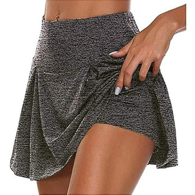 Jupe-short Athlétique Active pour Femme, Mode, Extensible, Jupe-Short de Sport Aguichant, Jupe de Course, Jupe-Pantalon, Jupe Légère avec Short Intégré pour Course, Tennis, Golf, Entraînement, Usage Décontracté (Gris, 2TG)