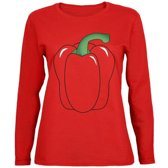 Halloween Fruit Vegetable Bell Pepper Costume Womens Long Sleeve T Shirt Red 2XL