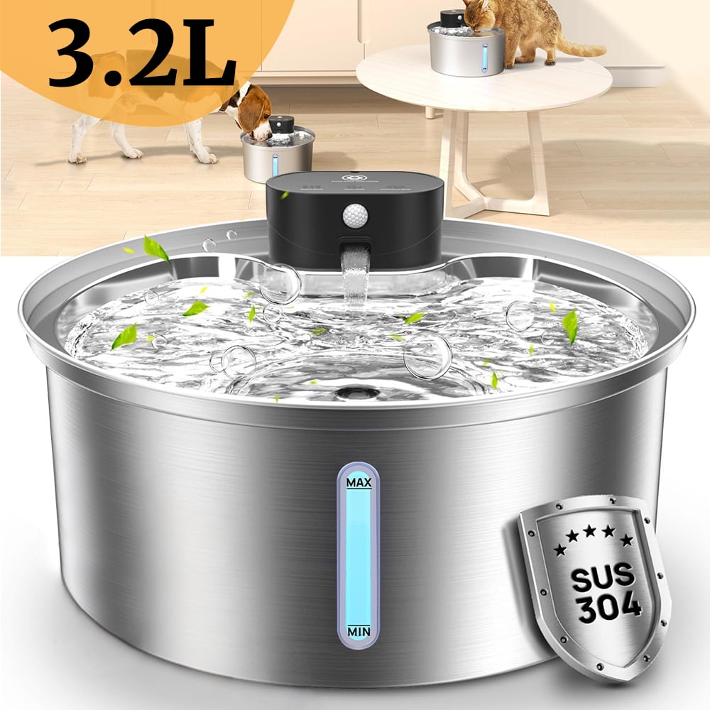 PEPWELL 3.2L Wireless Cat Water Fountain - 5000mAh Rechargeable Battery, 3 Working Modes, 304 Stainless Steel, 5-Layer Filtration, Quiet Operation for Indoor Cats & Dog