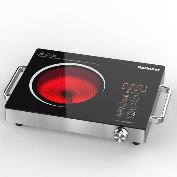 Karinear Portable Electric Stove 110V, 1800W Electric Hot Plate with Handle, Knob Control Single Burner Electri Cooktop, Ceramic Infrared Countertop