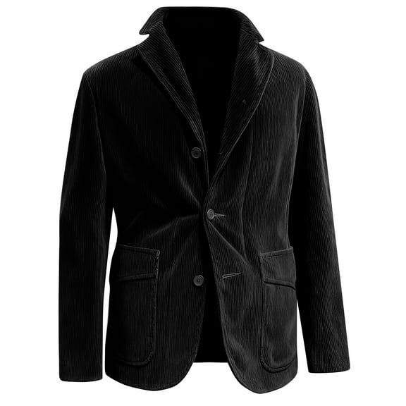Men's Solid Color Corduroy Warm Pocket Suit Jacket Cardigan for Casual and Formal Occasions, Men's Casual Suit with Comfort Fit and Stylish Design,Black,L