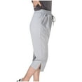 thumbnail image 4 of XFLWAM Women Casual Capri Pants Summer Lightweight Elastic Waist Wide Leg Loose Yoga Cropped Pants with Pockets Gray S, 4 of 8