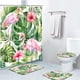 thumbnail image 1 of Juego de 4 cortinas de ducha con 12 ganchos, diseño de flamencos de hojas tropicales con alfombrillas antideslizantes, tapa de inodoro y alfombrilla de baño para decoración de baño, 72 x 72 pulgadas, 1 of 6