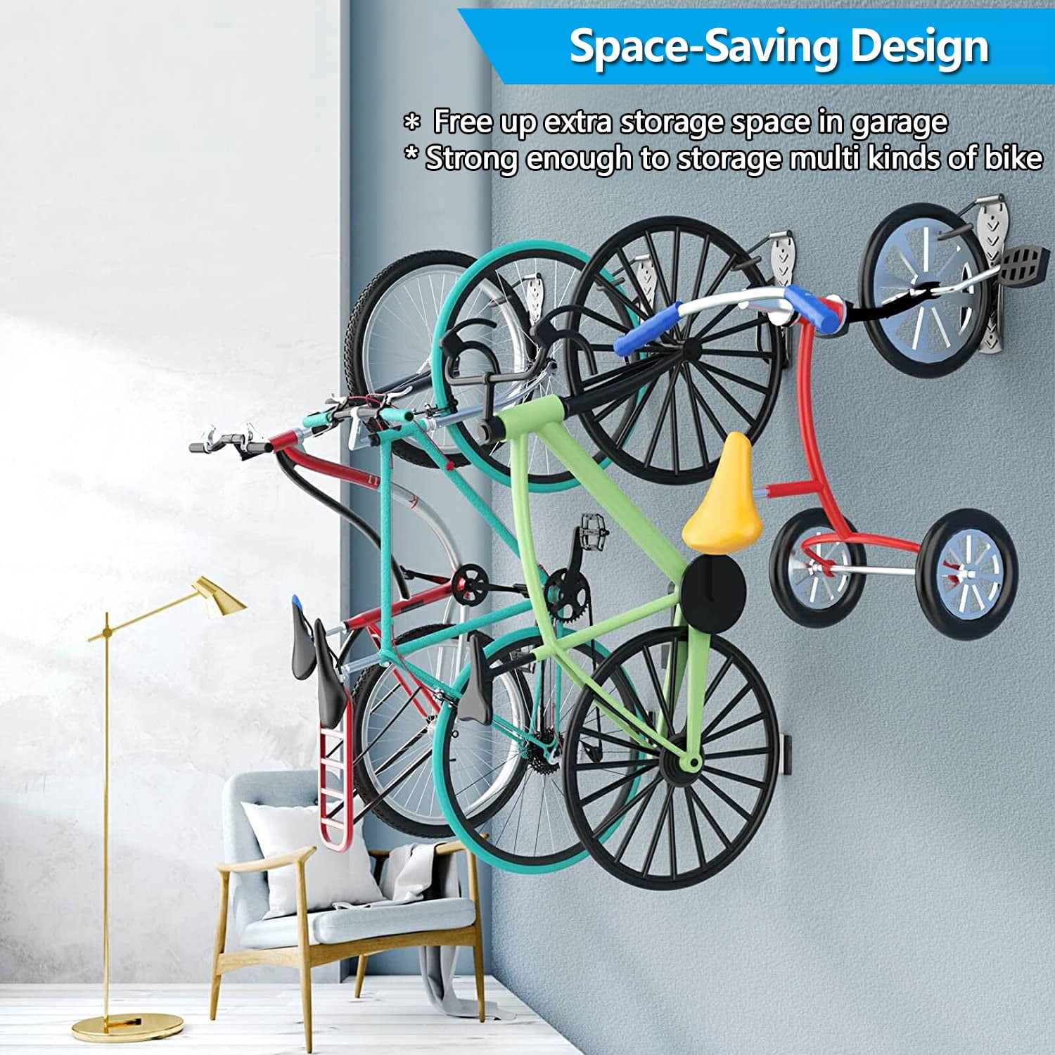 HOMEYA [3 Pack] Bike Rack for Garage, Wall Mounted Bike Rack for