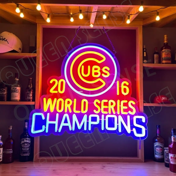 Queen Sense 16"x14" Chicagos Sports League Cubs 2016 World Series Champions LED Neon Sign for Wall Decor Dimmable USB Powered LED Light W116CCL16WSC-5VLED
