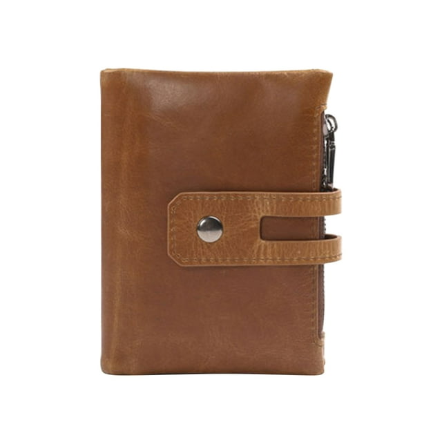 MasteelfCA Men Retro Casual Short Wallet Double Zipper Snap Closure Coin Purse Leather Pack Portable Bag (Light Brown)