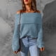 thumbnail image 2 of 2022 suéter de invierno para mujer, suéter suelto informal de manga larga con hombros descubiertos para el trabajo en casa, compras, citas, azul claro XXL, 2 of 6