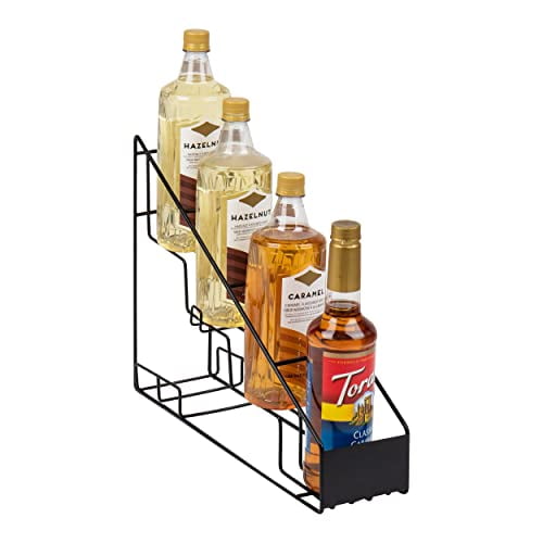 Mind Reader IRSYR4-BLK Clear Syrup Bottle Holder, Wire 4 Compartment Bottle Organizer, Storage for Syrup, Wine, Dressing - 4 Capacity, Black
